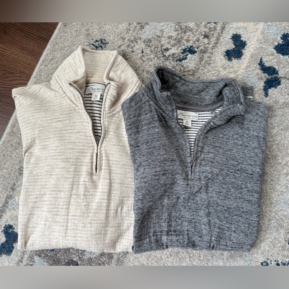 J. Crew Men's Zip Up Sweaters in Cream and Gray